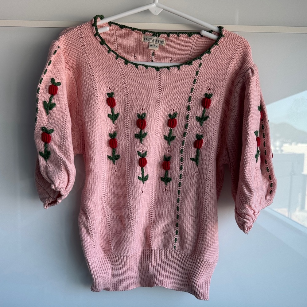 Fish and kids knit top pink red Tulip